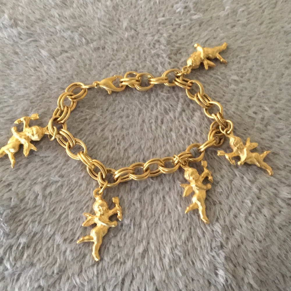 Gold chain cupid bracelet angel cherub